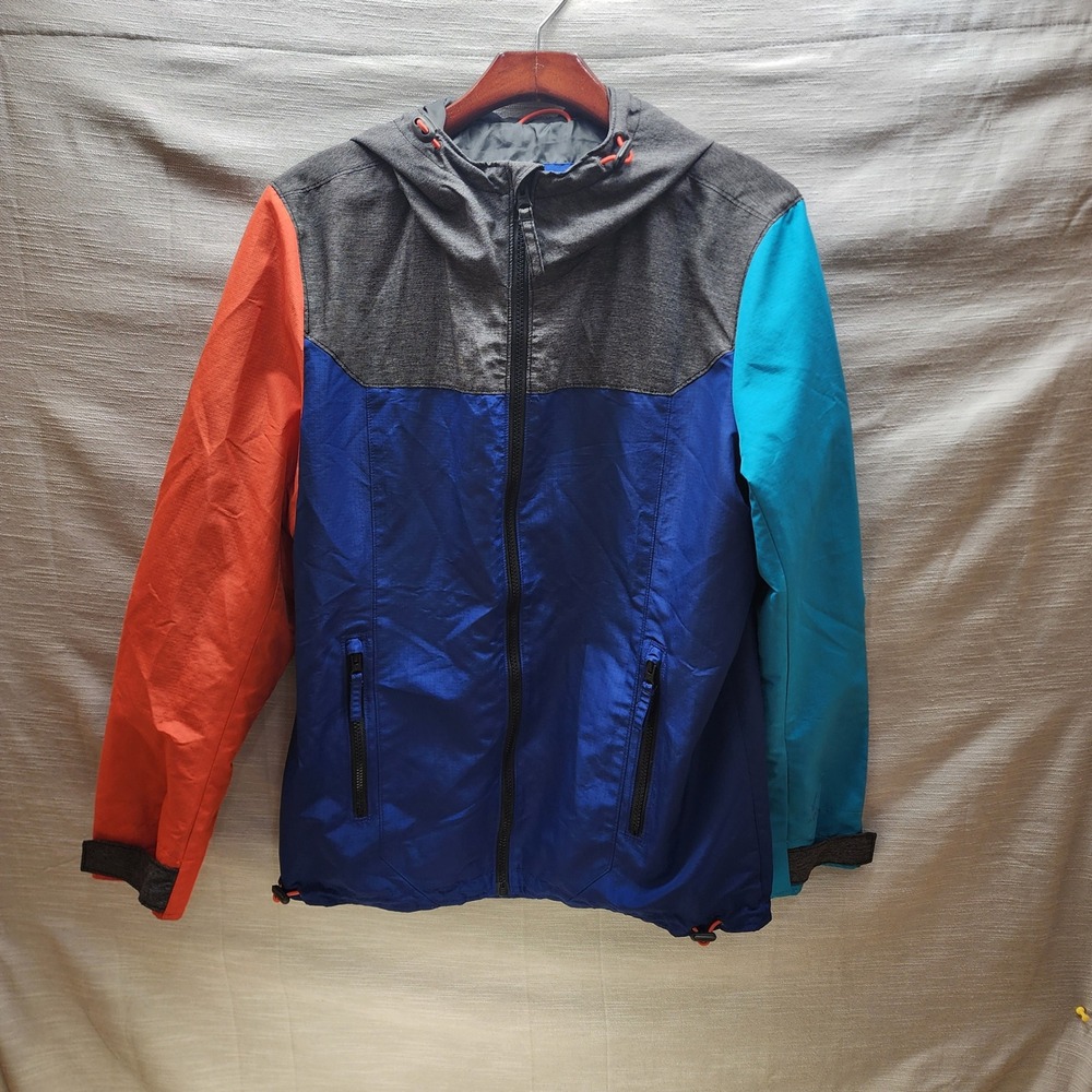 American Eagle Mens Colorblock Windbreaker Gorpcore Hooded Jacket Blue Orange M